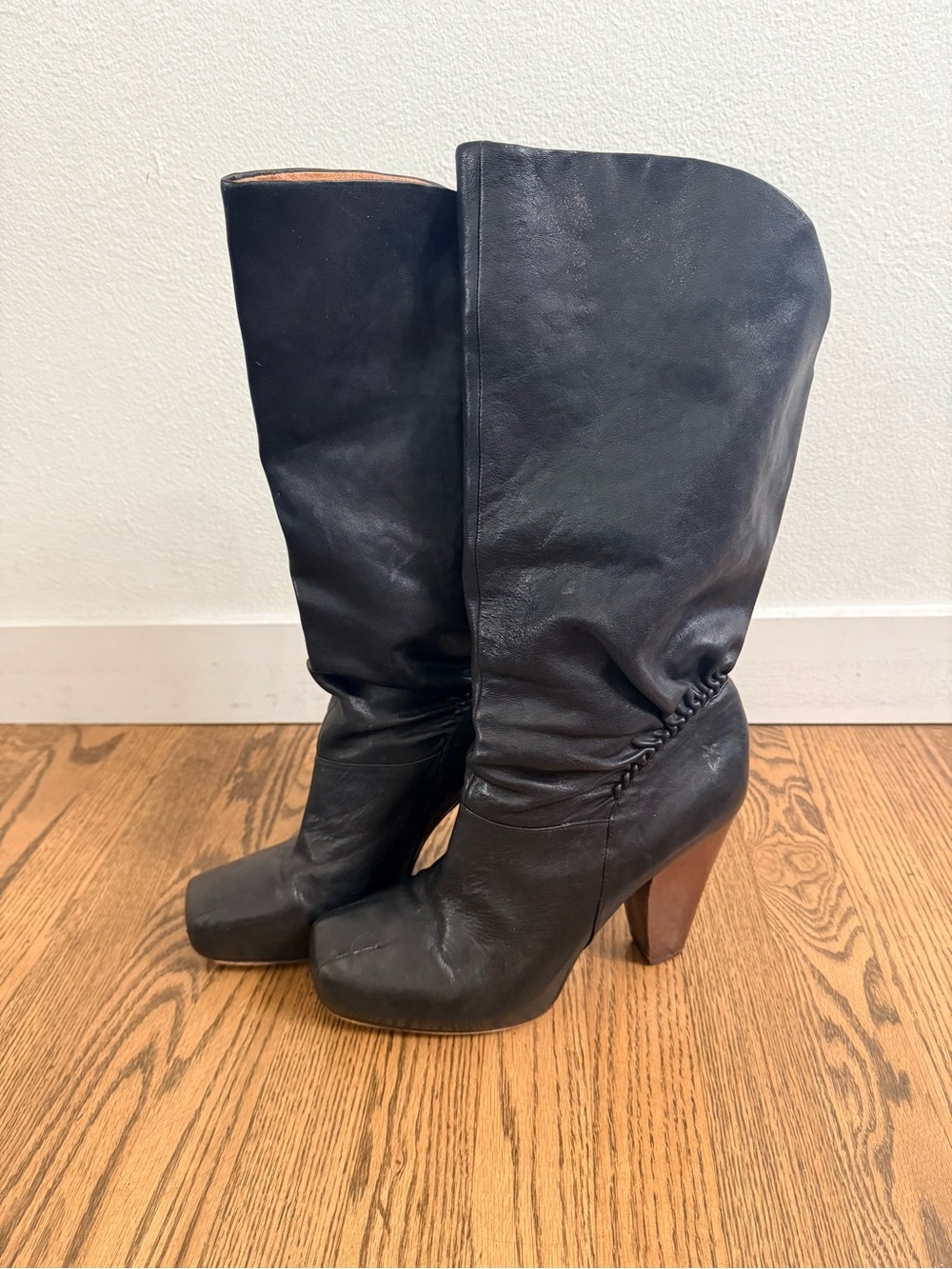 Early 2000s Frye Marta Black Leather High-Heel Knee Boots - Women